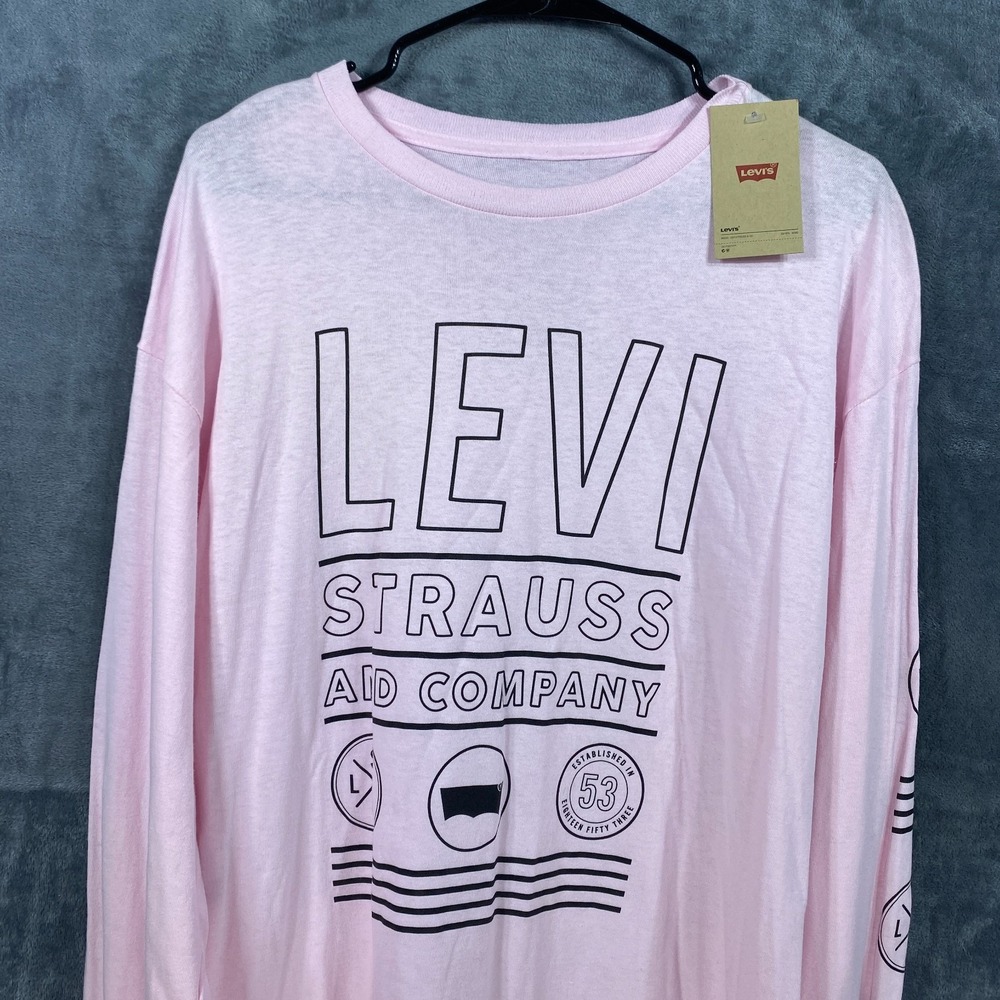 Levis Shirt Mens Large Pink Graphic T Long Sleeve Logo Streetwear Casual NEW